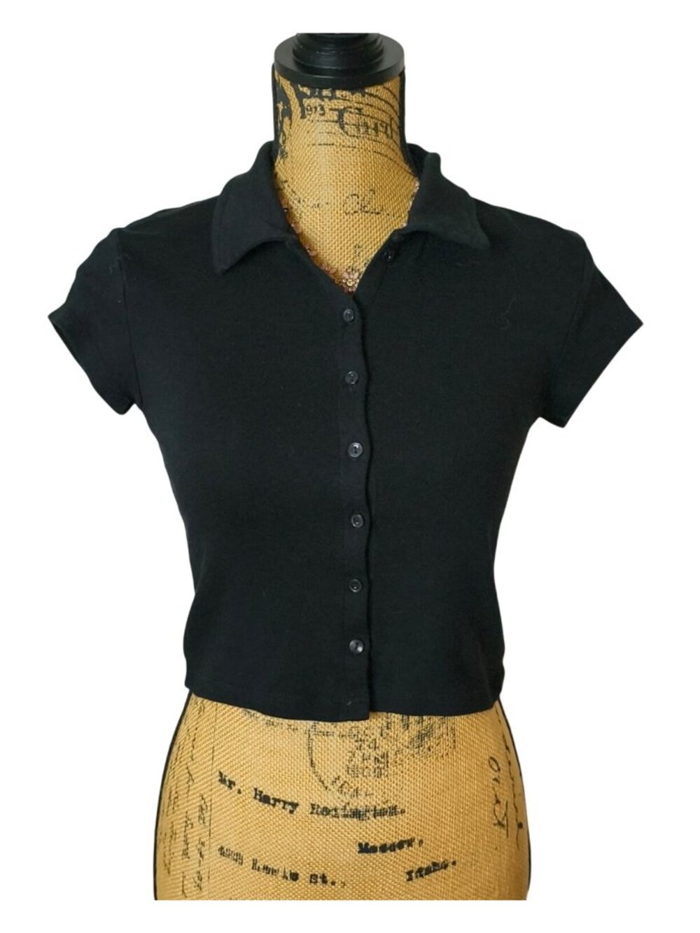 No Boundaries Womens S Cropped Polo Black Collared Button-Up Edgy Preppy Hip